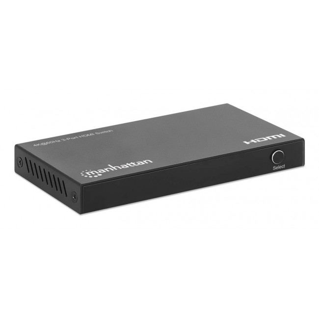 Manhattan 4K@60Hz 3-Port HDMI Switch, Switches Between Three HDMI Inputs on One HDMI Output (3x1), 18G, Automatic and Manual Switching, IR Remote Control, Black