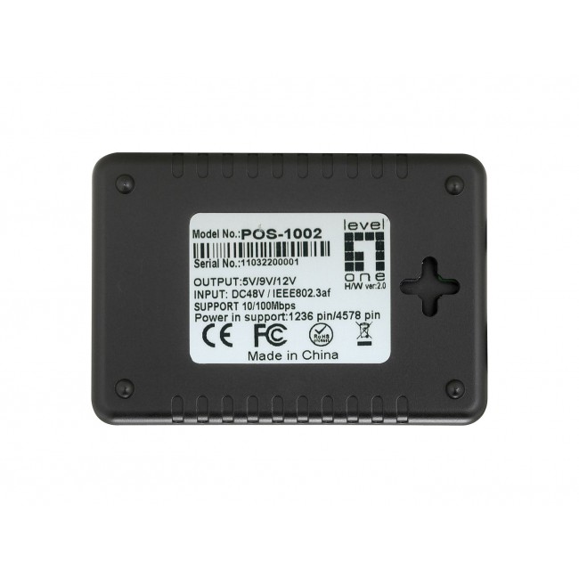 LevelOne Fast Ethernet PoE Splitter, 802.3af PoE, 5-12V DC Output