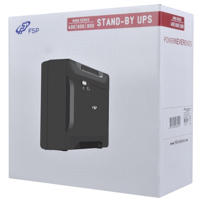 FSP Nano 600 uninterruptible power supply (UPS) Standby (Offline) 0.6 kVA 360 W 2 AC outlet(s) FSP Nano 600 uninterruptible power supply (UPS) Standby (Offline) 0.6 kVA 360 W 2 AC outlet(s)