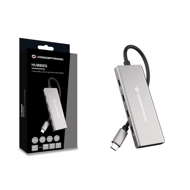 Conceptronic HUBBIES17G interface hub USB 3.2 Gen 2 (3.1 Gen 2) Type-C 10000 Mbit/s Grey