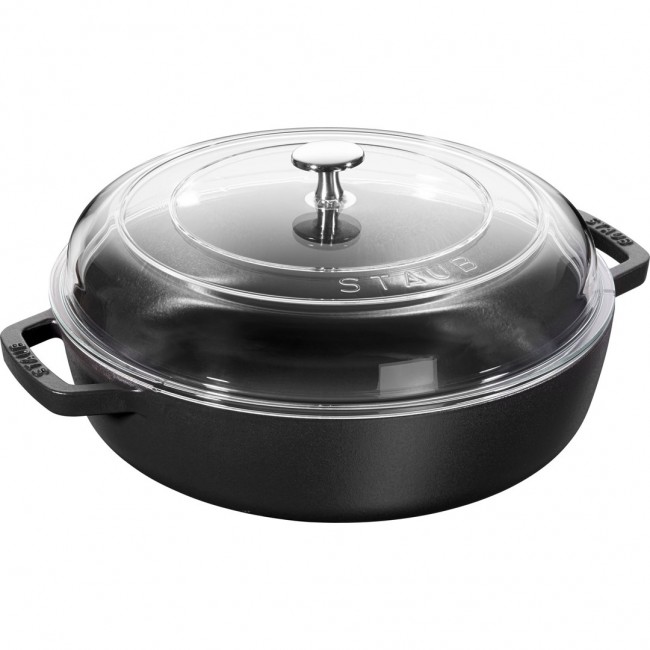 Staub Cast Iron Frying Pan with Two Handles and Lid - 28 cm, Black Staub Cast Iron Frying Pan with Two Handles and Lid - 28 cm, Black