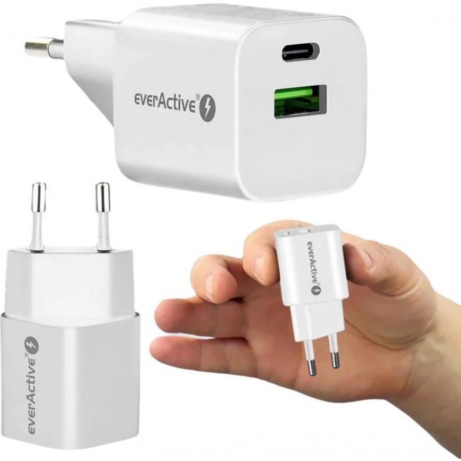 everActive GaN SC-390Q wall charger with USB QC3.0 socket and USB-C PD PPS 30W