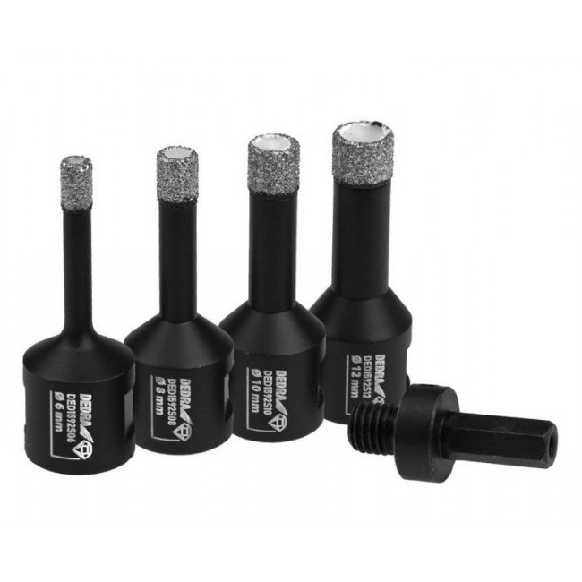 Set of diamond hole saws 6, 8, 10, 12mm + adapter Set of diamond hole saws 6, 8, 10, 12mm + adapter