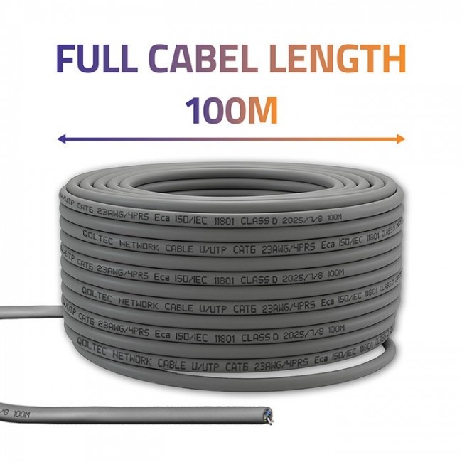 Qoltec Kabel Patchcord sieciowy skrętka UTP| Miedziany Cu |CAT6 | High speed 1Gb/s | LAN | 100m | szary