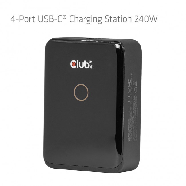 CLUB3D CAC-1933 4-Port USB-C Charging Station 240W GaN PD 3.1 + PPS + LED Display