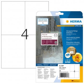 HERMA Etik. strapazierf. A4 wei 105x148 mm Folie 100 St.