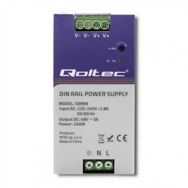 Qoltec 50999 DIN rail power supply | 240W | 48V | 5A Qoltec 50999 DIN rail power supply | 240W | 48V | 5A