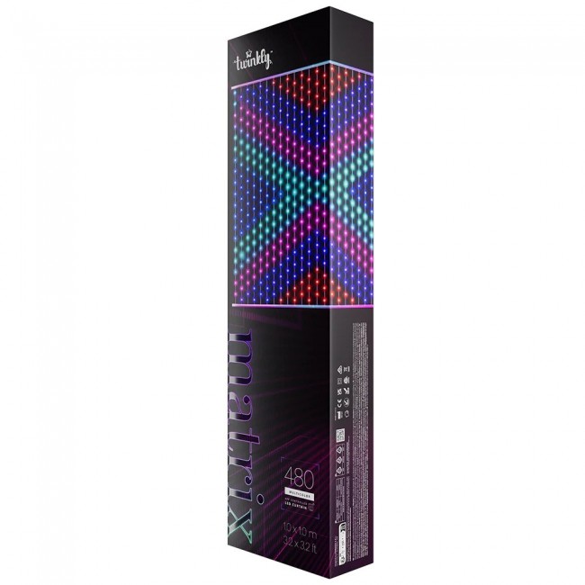 Twinkly Matrix - 480 RGB LED Pearl-shaped lights, clear wire, 3.3x3.3ft F-plug type