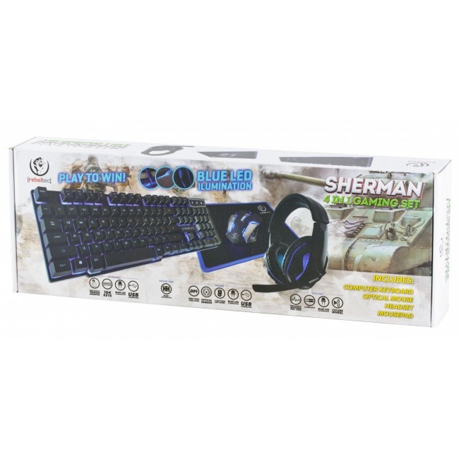 Rebeltec SHERMAN keyboard, mouse, pad, headphones for gamers combo