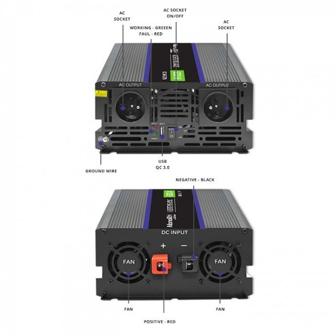 Qoltec Monolith 6000 MS Wave Voltage Converter | 12V to 230V | 3000/6000W | USB Qoltec Monolith 6000 MS Wave Voltage Converter | 12V to 230V | 3000/6000W | USB