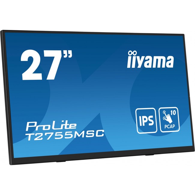 iiyama ProLite 27 Optical Bonded PCAP 10pt touchscreen monitor with IPS panel technology, edge-to-edge glass design, anti-fingerprint coating and a flexible stand