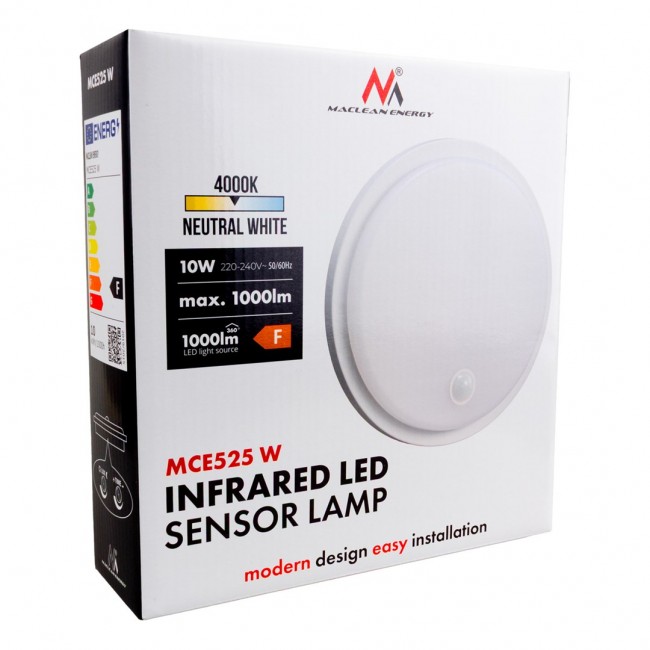 Maclean LED lamp with motion sensor, PIR sensor, white, 10W, IP65, 1000lm, neutral color, MCE525 W