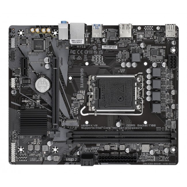 GIGABYTE H610M K V2 Motherboard - Intel Core 14th CPUs, up to 5600MHz DDR5, 1xPCIe 3.0 M.2, 1GbE LAN, USB 3.2 Gen 1 GIGABYTE H610M K V2 Motherboard - Intel Core 14th CPUs, up to 5600MHz DDR5, 1xPCIe 3.0 M.2, 1GbE LAN, USB 3.2 Gen 1