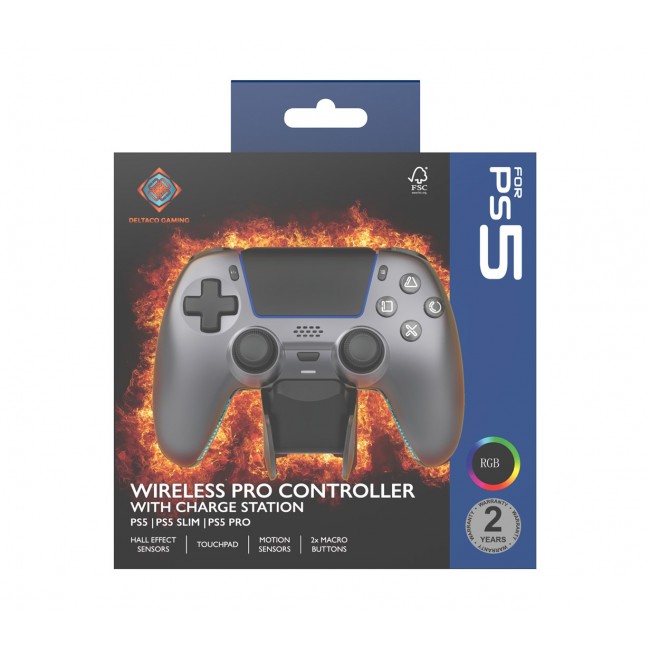 Deltaco Gaming GAM-199-STEELGRAY Gaming Controller Grey, Metallic, Steel Bluetooth/USB Gamepad PlayStation 5, Android, iOS
