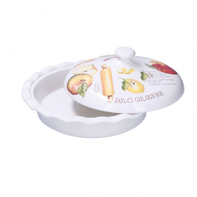 Apple pie platter with lid Goloserie - White, 27 cm Apple pie platter with lid Goloserie - White, 27 cm