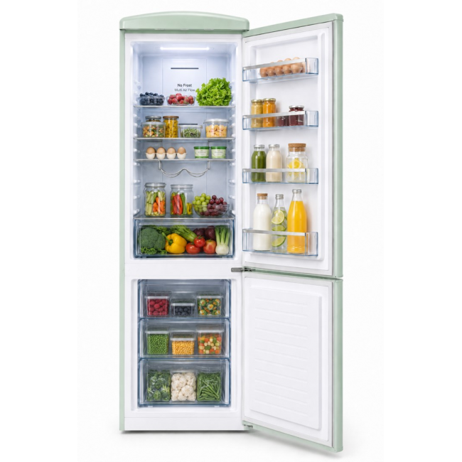 Ravanson LKK-315RM Retro Fridge 597 mm x 707 mm x 1943 mm | 315 l | Total No Frost | Energy Class E | mint
