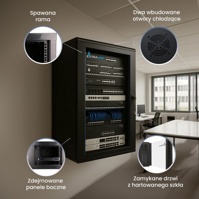 Extralink Rackmount cabinet 18U 600x600 Black wall mounted Extralink Rackmount cabinet 18U 600x600 Black wall mounted