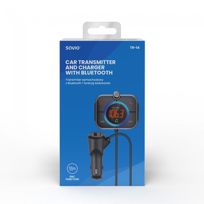 Savio TR-14 Transmiter FM z Bluetooth i adowarką PD 87.6 - 107.9 MHz Bluetooth/USB Black Savio TR-14 Transmiter FM z Bluetooth i adowarką PD 87.6 - 107.9 MHz Bluetooth/USB Black