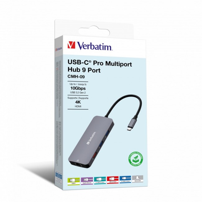 Verbatim CMH-09 USB Type-C 10000 Mbit/s Silver Verbatim CMH-09 USB Type-C 10000 Mbit/s Silver