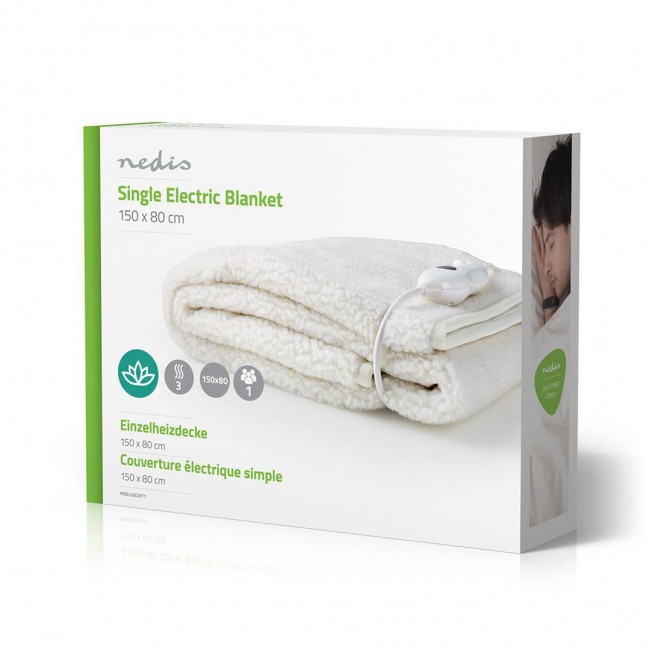 Nedis 1 Person, 150 x 80 cm, 3 Heat Settings, Washable, Overheating protection, Polyester / Synthetic, White
