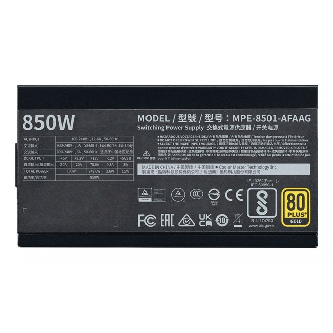 Cooler Master MWE Gold 850 V2 ATX 3.1 power supply unit 850 W 24-pin ATX Black Cooler Master MWE Gold 850 V2 ATX 3.1 power supply unit 850 W 24-pin ATX Black