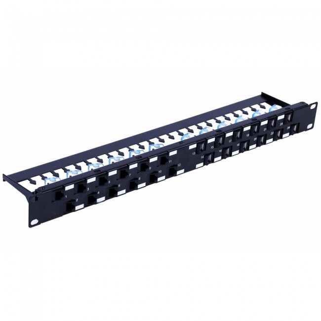 Techly UTP Patch Panel 24 Places RJ45 Cat.6A Inclined Output 1U Black Techly UTP Patch Panel 24 Places RJ45 Cat.6A Inclined Output 1U Black