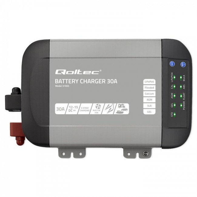 Qoltec Intelligent Professional Monolith Battery Charger for LiFePO4 AGM GEL SLA batteries | 30A | 12V