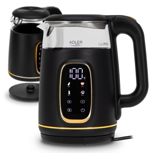 Adler D 1305 BG electric kettle 1.7 L 2200 W Black, Transparent, Gold Adler D 1305 BG electric kettle 1.7 L 2200 W Black, Transparent, Gold