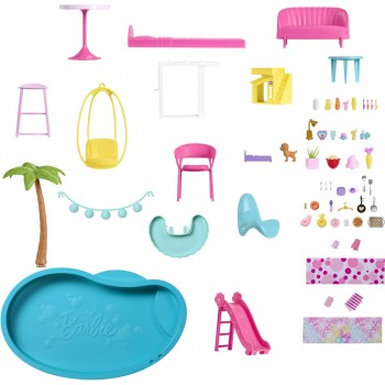 Barbie Dreamhouse Adventures Dreamhouse, 75+ Pieces, Pool Party Doll House with 3 Story Slide