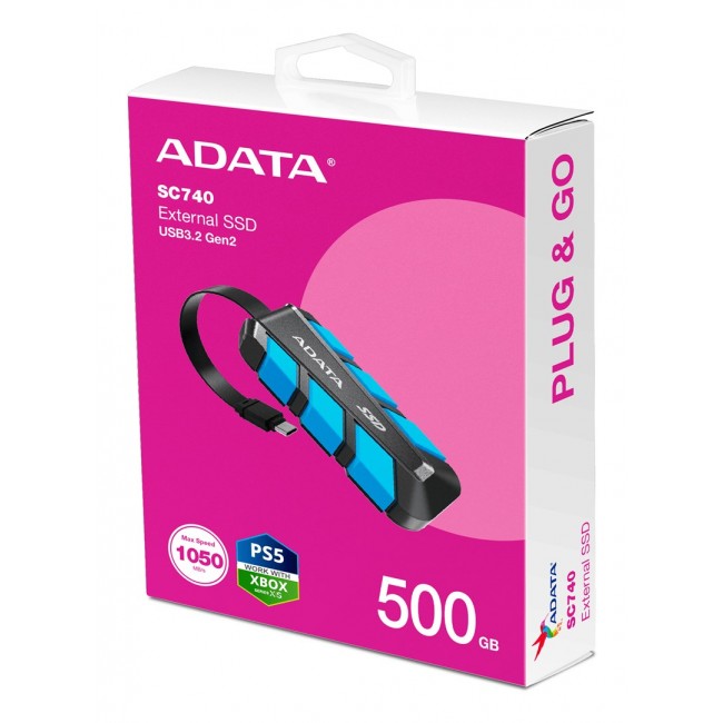 ADATA SC740 500 GB USB Type-C 3.2 Gen 2 (3.1 Gen 2) Black, Blue ADATA SC740 500 GB USB Type-C 3.2 Gen 2 (3.1 Gen 2) Black, Blue