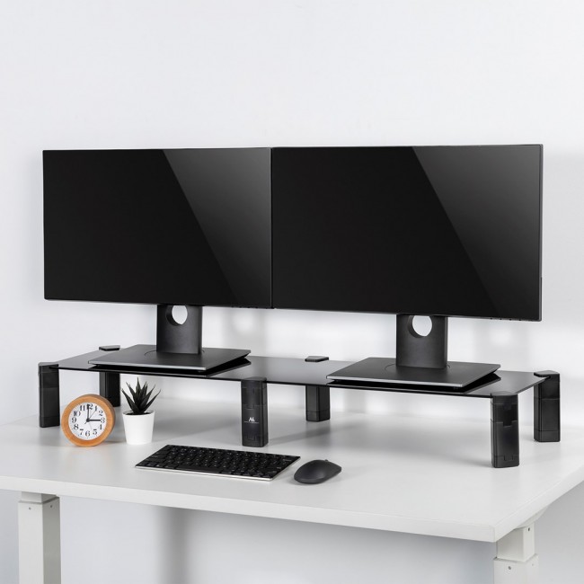 Dual Monitor Stand - Double Maclean, max. 20kg, tempered glass, (1029x285x127mm), MC-936