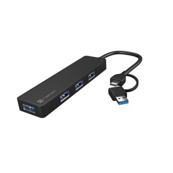 NATEC HUB USB-C 3.0 MAYFLY 4-PORTS + USB-A ADAPTER