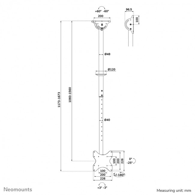 Neomounts CL35-340BL12 Monitor/TV mount ceiling 23-42