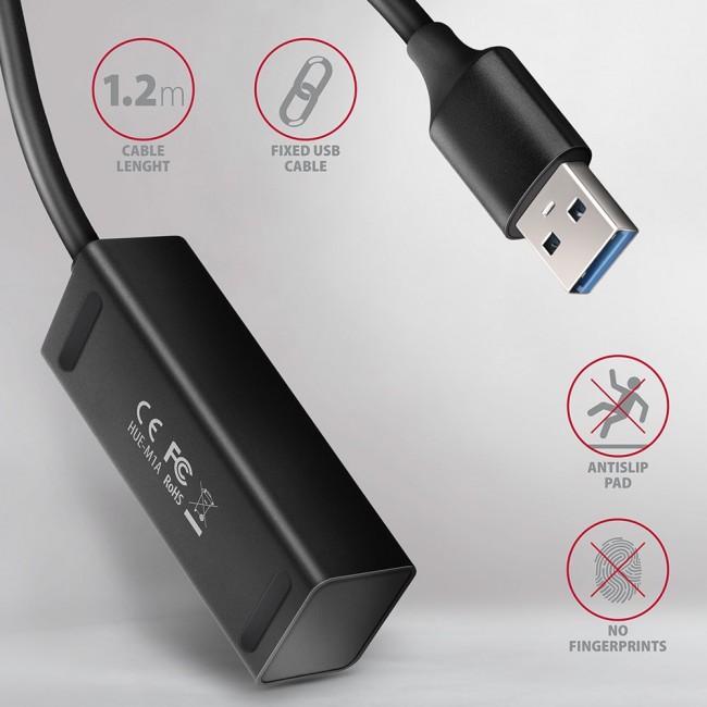 Axagon HUE-M1AL interface hub USB 3.2 Gen 1 (3.1 Gen 1) Type-A 5000 Mbit/s Black Axagon HUE-M1AL interface hub USB 3.2 Gen 1 (3.1 Gen 1) Type-A 5000 Mbit/s Black