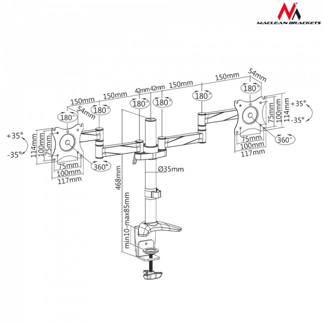 Desk holder for two LCD monitors Maclean MC-714 13-27 