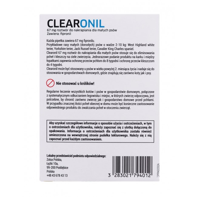 FRANCODEX Clearonil Small breed - anti-parasite drops for dogs - 3 x 67 mg FRANCODEX Clearonil Small breed - anti-parasite drops for dogs - 3 x 67 mg