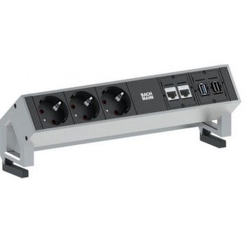 Bachmann 3x Schuko 2x CAT6 1x HDMI, 1x USB3.0 power extension 1.5 m 3 AC outlet(s) Black, Stainless steel
