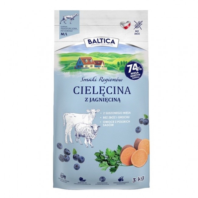 BALTICA Smaki region w Medium and large breeds Veal with lamb - dry dog food - 3kg