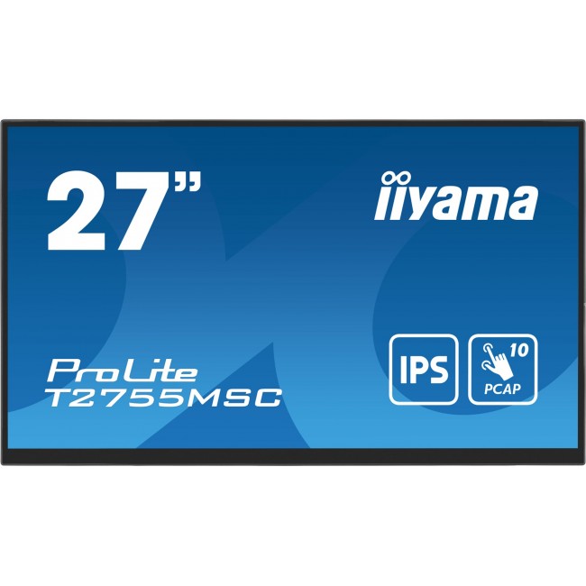 iiyama ProLite 27 Optical Bonded PCAP 10pt touchscreen monitor with IPS panel technology, edge-to-edge glass design, anti-fingerprint coating and a flexible stand