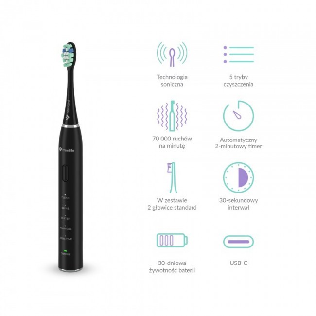 TrueLife SonicBrush Clean30 Black Adult Oscillating toothbrush