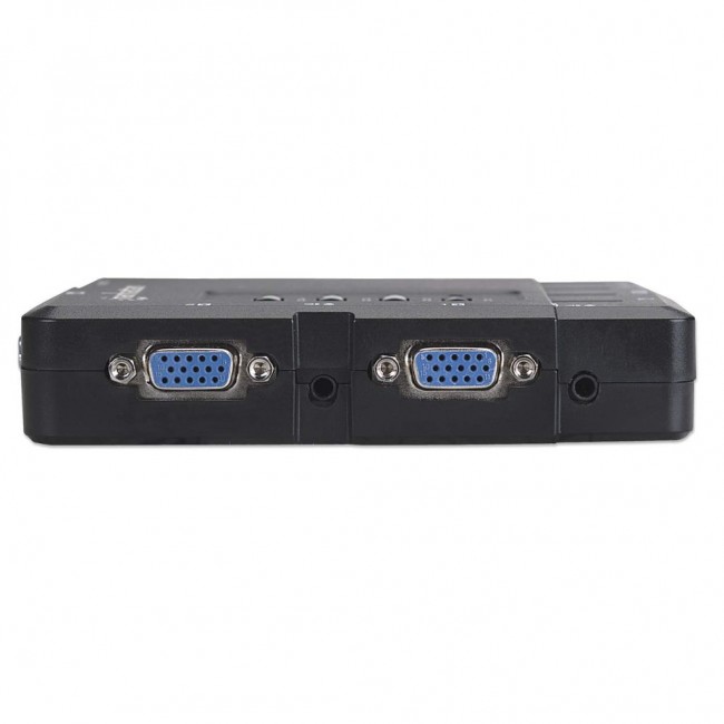 Manhattan KVM Switch Compact 4-Port, 4x USB-A, Cables included, Audio Support, Control 4x computers from one pc/mouse/screen, Black, Lifetime Warranty, Boxed