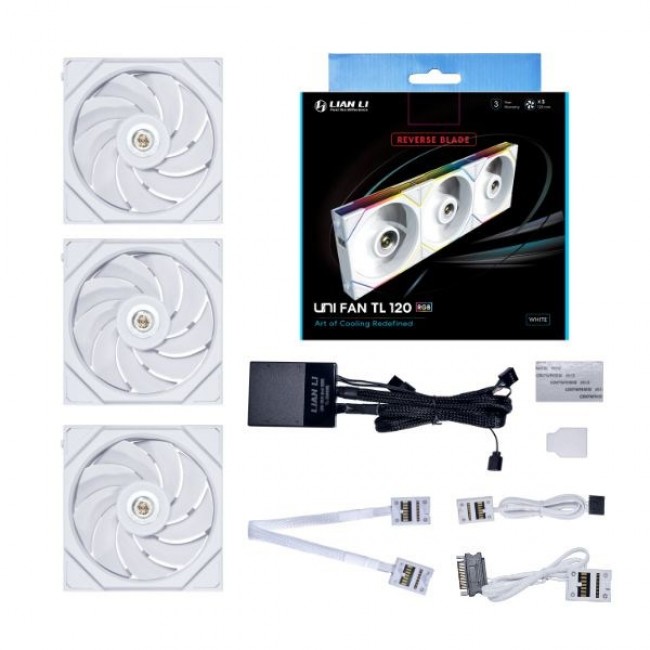 Lian Li UNI FAN TL Series Reverse Blade Fan, 3-Pack incl. Controller - 120mm, white Lian Li UNI FAN TL Series Reverse Blade Fan, 3-Pack incl. Controller - 120mm, white