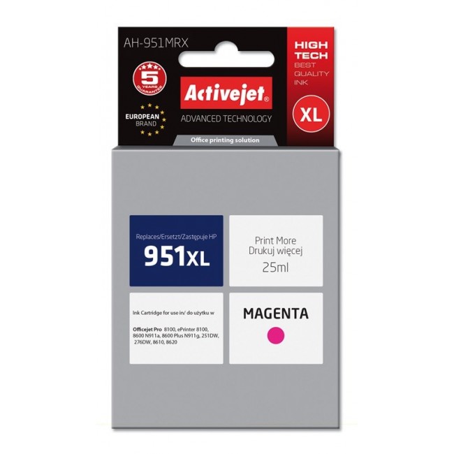 Activejet AH-951MRX Ink Cartridge (replacement for HP 951XL CN047AE Premium 25 ml magenta)