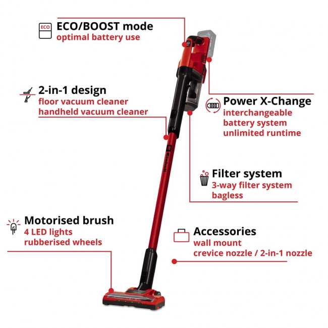 Einhell TE-SV 18 Li-Solo 2-in-1 stick vacuum Battery Dry Bagless Black, Red