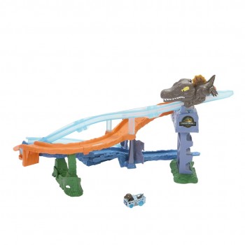 Hot Wheels RacerVerse Jurassic World Crash & Splash Track Set & Die-Cast Dinosaur Toy Car