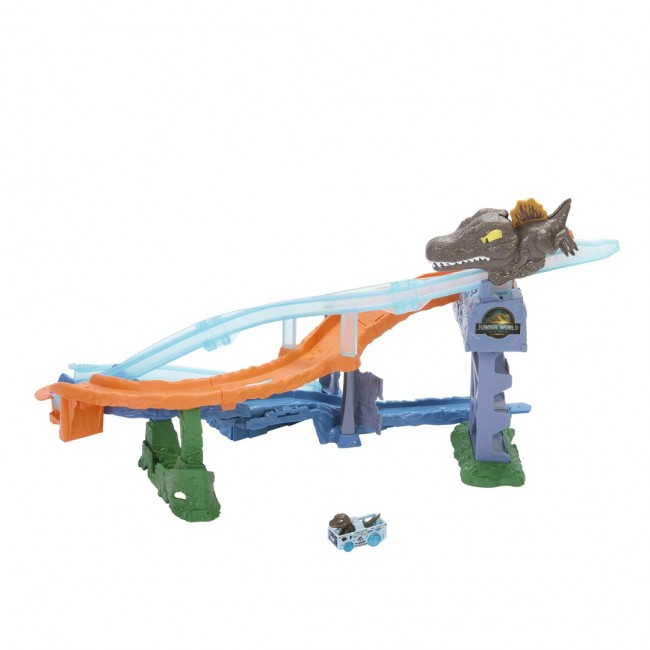 Hot Wheels RacerVerse Jurassic World Crash & Splash Track Set & Die-Cast Dinosaur Toy Car