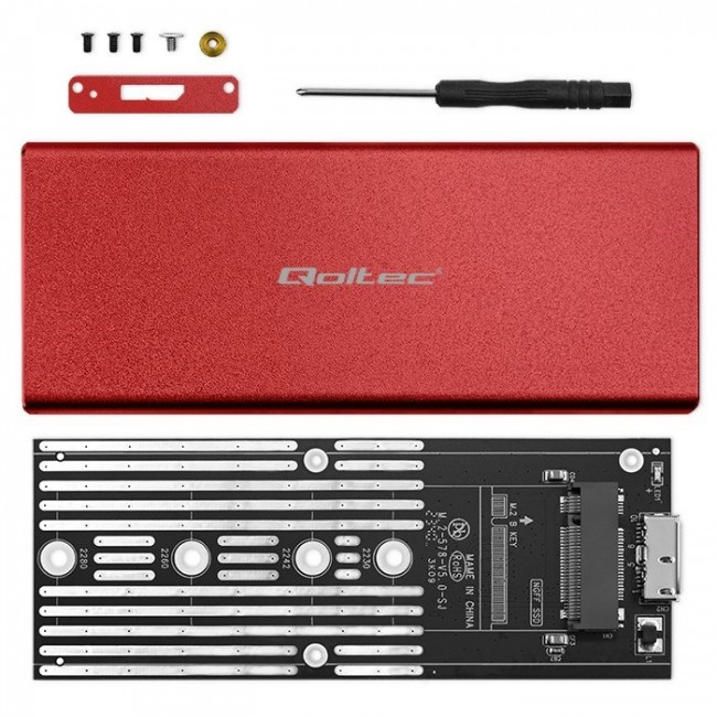 Qoltec 51831 Enclosure | M.2 SSD drive | SATA | NGFF| USB 3.0 | Super speed 5Gb/s | 2TB | Red