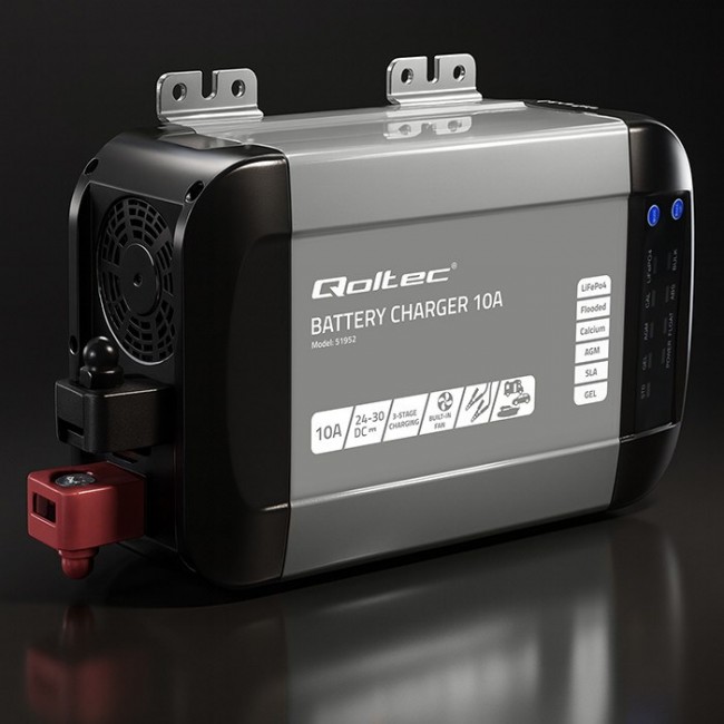 Qoltec Smart Monolith Battery Charger for LiFePO4 AGM GEL SLA batteries | 10A | 24V