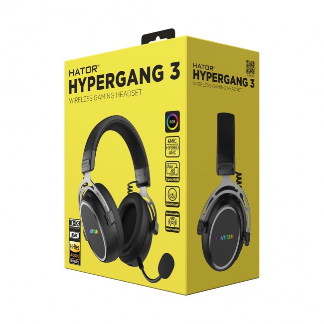 HATOR Hypergang 3 Wireless Gaming Headset, 2.4 GHz + Bluetooth + USB Connection, Hi-Res Audio, LDAC, THX, Black