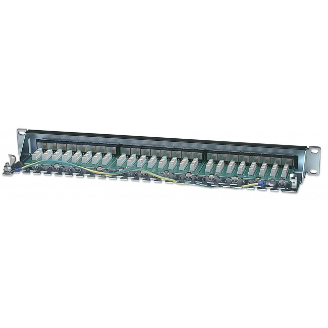 Intellinet Patch Panel, Cat6, FTP, 24-Port, 1U, Shielded, 90 Top-Entry Punch-Down Blocks, Black